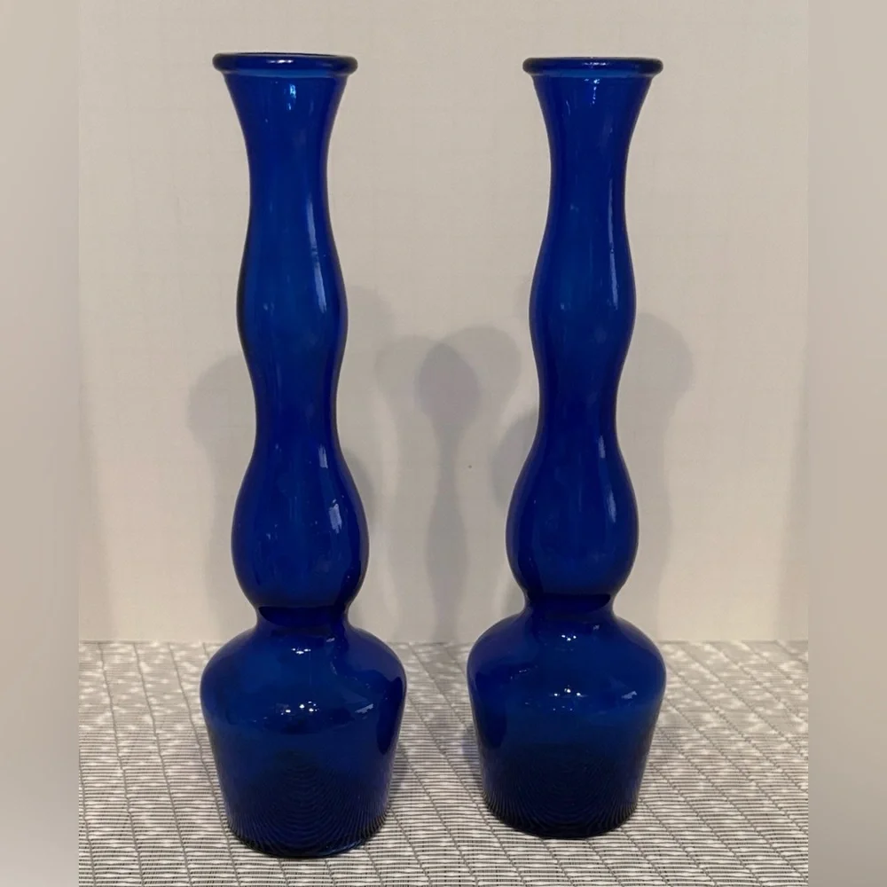 Vintage Cobalt Blue Elegant Vases , Set of two, w/a unique shape, 8